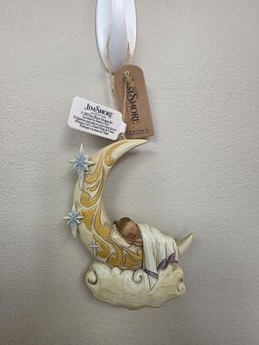 Jim Shore White & Gold Moon Baby Ornament - Whimsical - Celestial